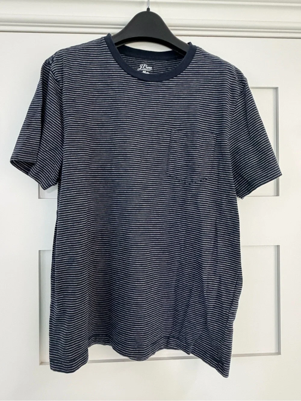 JCrew Navy/white striped pocket t shirt M